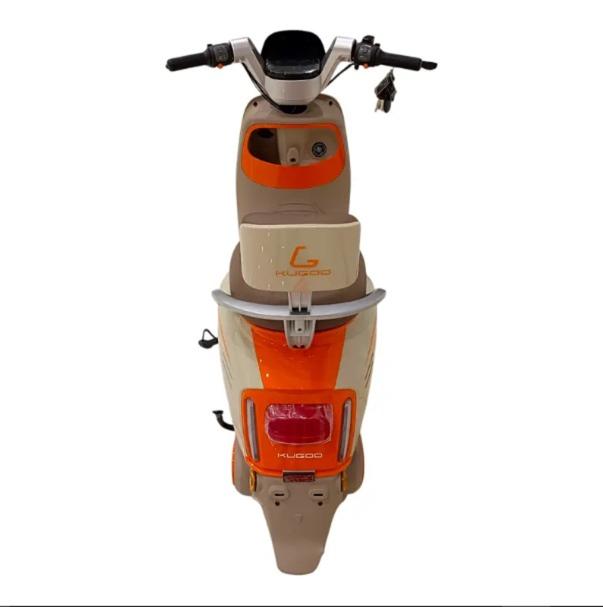 back view Kugoo T30 Electric Scooter for Adults with back rest, display and keys - orange and cream color