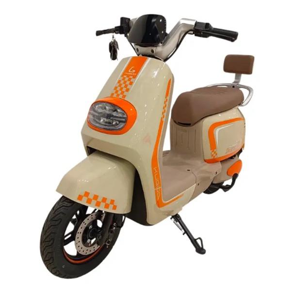 Kugoo T30 Electric Scooter for Adults, with brown seats and stand - orange and cream color