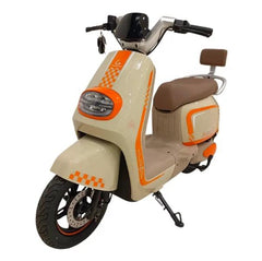 Kugoo T30 Electric Scooter for Adults, with brown seats and stand - orange and cream color