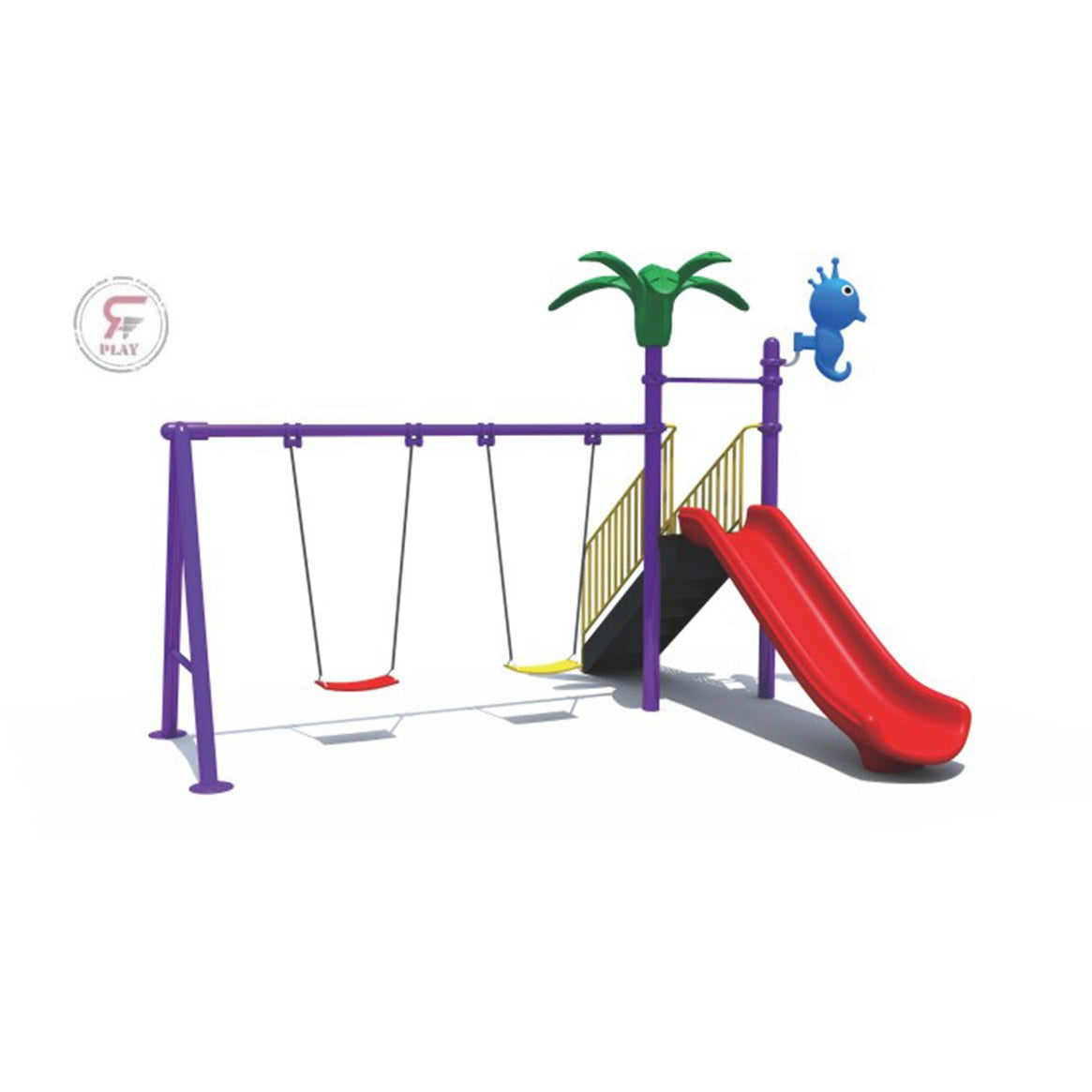 Outdoor Metal Shine n shine Play Twin Swings and slide With stairs