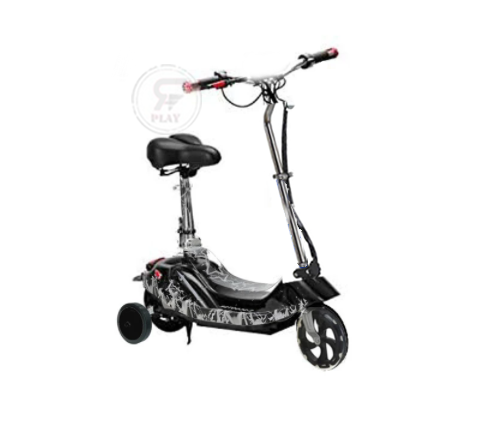 Black color Zippy Electric Foldable Scooter with training wheels | Kids Electric Scooter