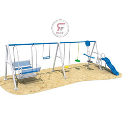Playpark with dual swings and slides, glider & Swinger
