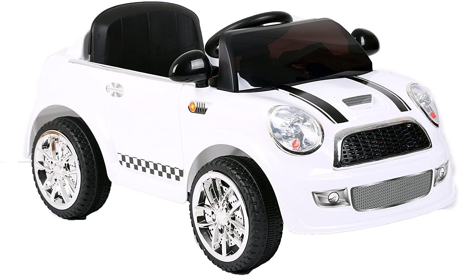 White Electric Ride On car Hatchback Cooper For kids 6V Front 