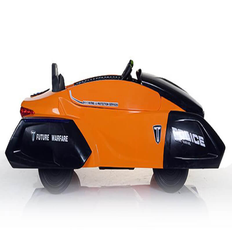 Black and Orange Ride on Police Caparo Battery Operated Kids Swing Car 12V Side View