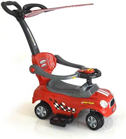Baby  push car with parental handle and canopy in red color 