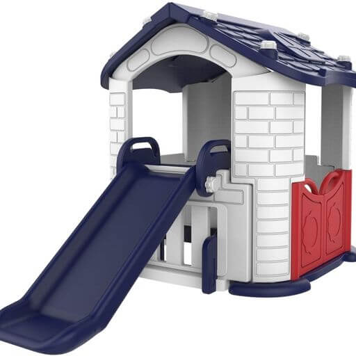 White Red and Blue  Playhouse with Playslide and basketball hoop   