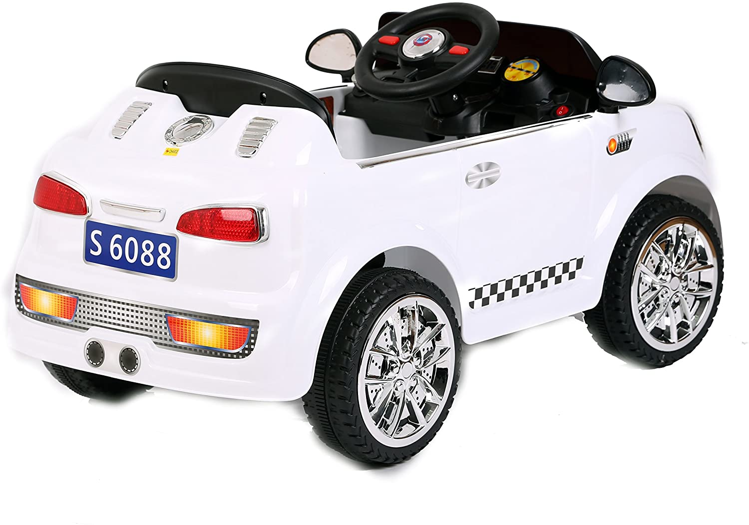 White Electric Ride On car Hatchback Cooper For kids 6V Back