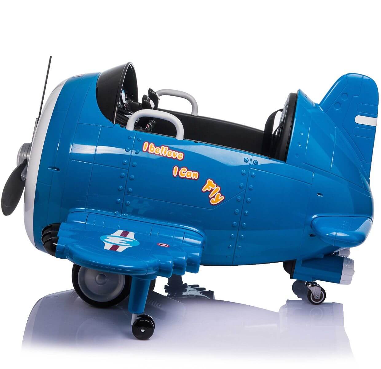 Blue Electric Ride on Warplane Helicopter For Kids Battery Powered 12V