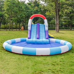Megastar Inflatable Rainbow & Cloudy Bouncer Water Pool Combo Kids Slide 8.40 x 5.80 x 2.55 mtr - MGA STAR MARKETING