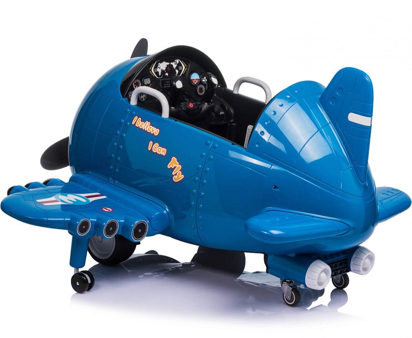 Blue Electric Ride on Warplane Helicopter For Kids Battery Powered 12V Side