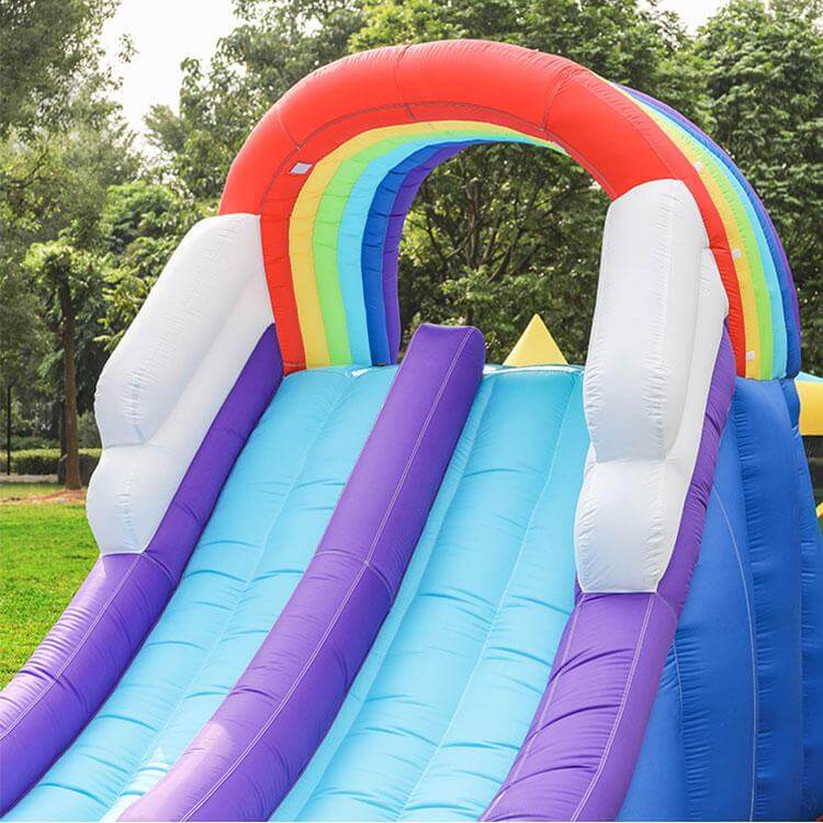 Megastar Inflatable Rainbow & Cloudy Bouncer Water Pool Combo Kids Slide 8.40 x 5.80 x 2.55 mtr - MGA STAR MARKETING