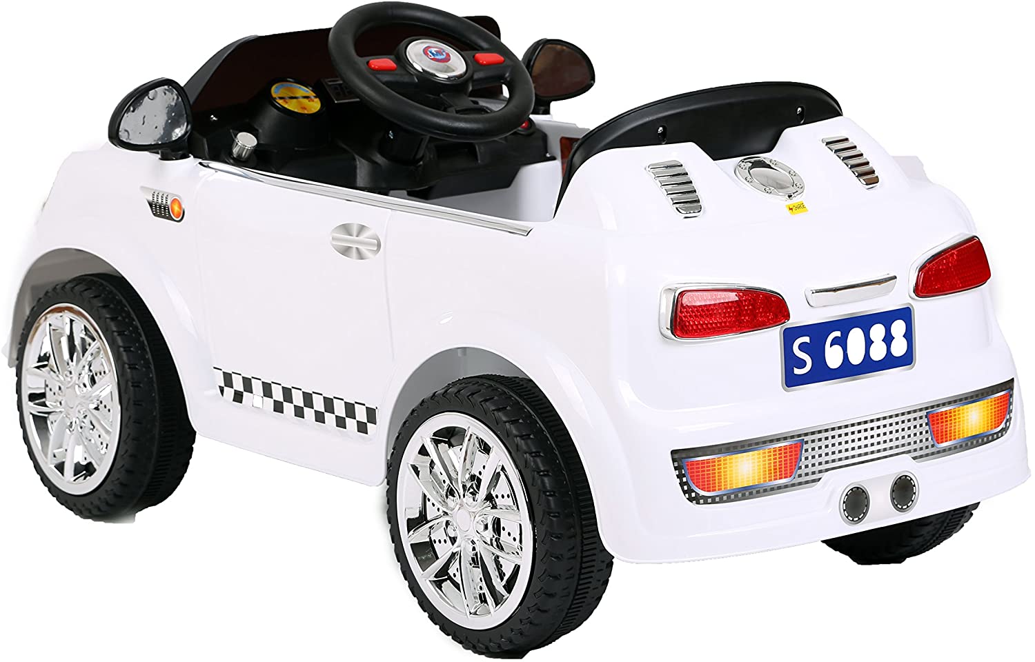 White Electric Ride On car Hatchback Cooper For kids 6V Back