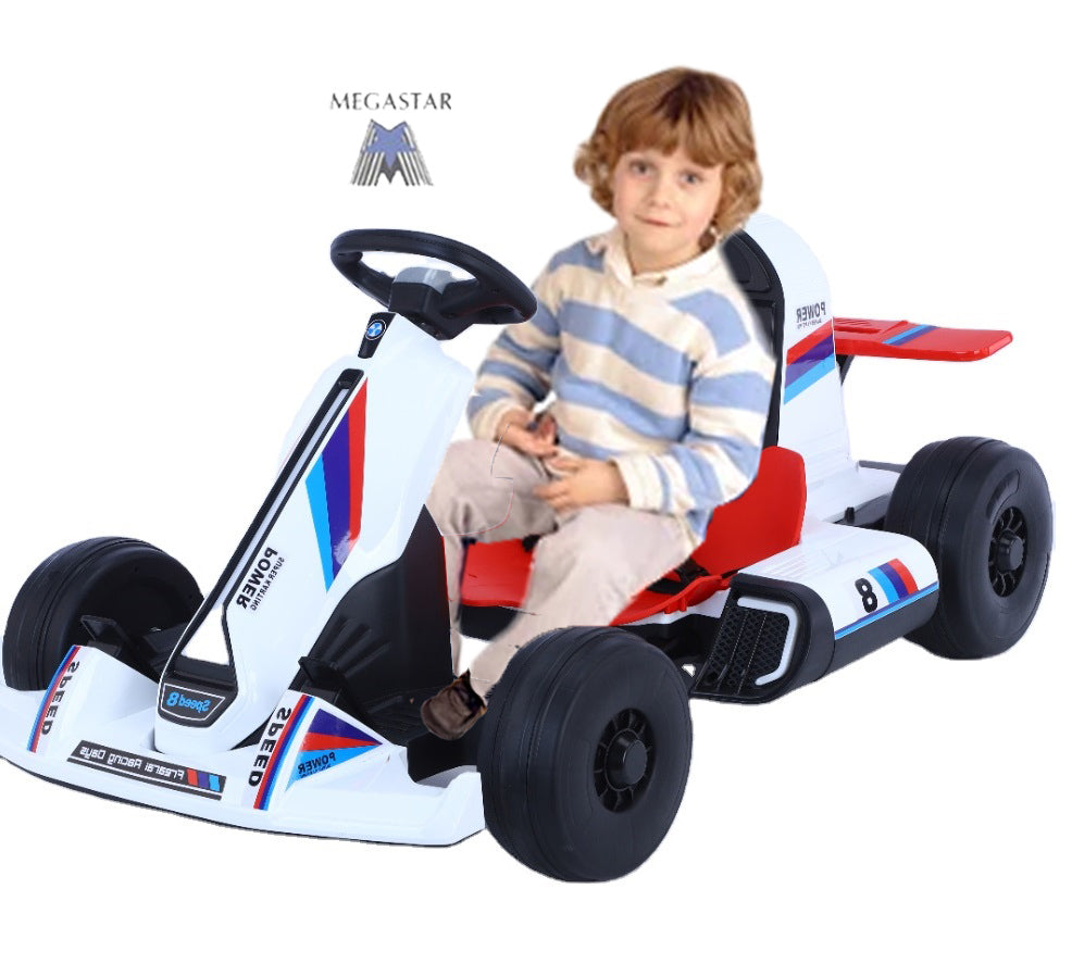 White Electric Ride on Funky Go Kart Buggy For kids 12V FrontSide
