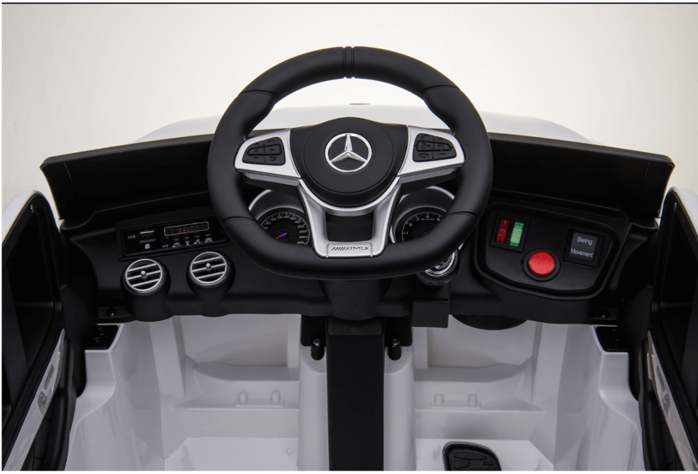 Steering Wheel of White Electric Ride on Licensed Mercedes AMG GLS63 Toy Car For Kids 12V