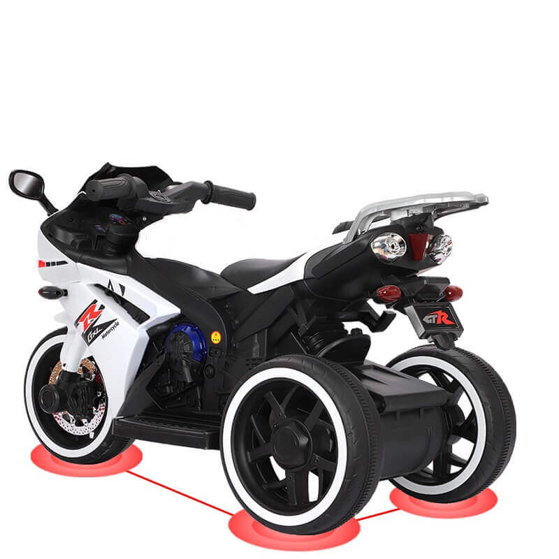 White Ride on Rechargeable Trike Raf Grinder Speedy For Kids 12V Back