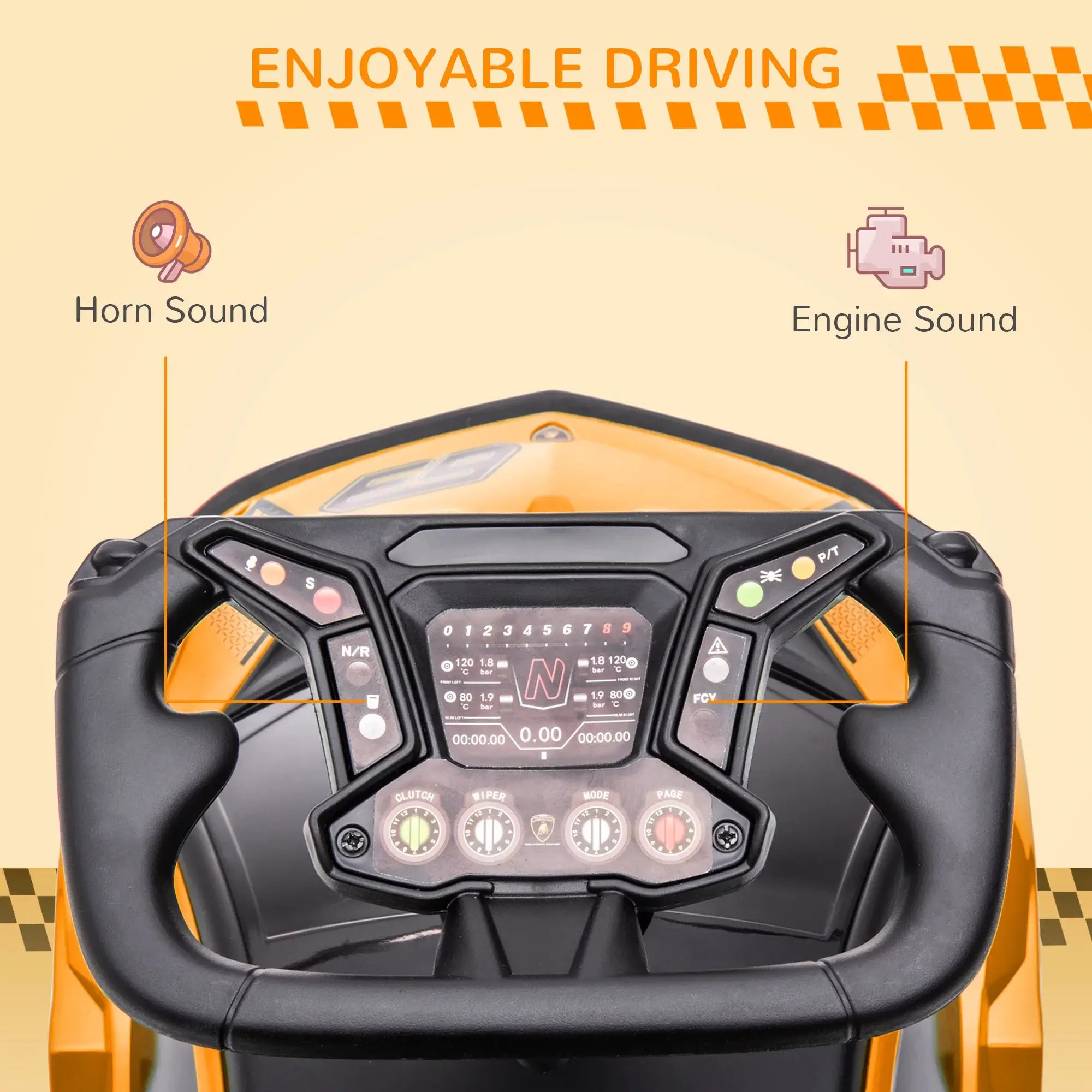 Megastar Ride on  Licensed Lamborghini Signature  Push-Along Stroller with Horn Engine Sound and Steering Wheel-Orange