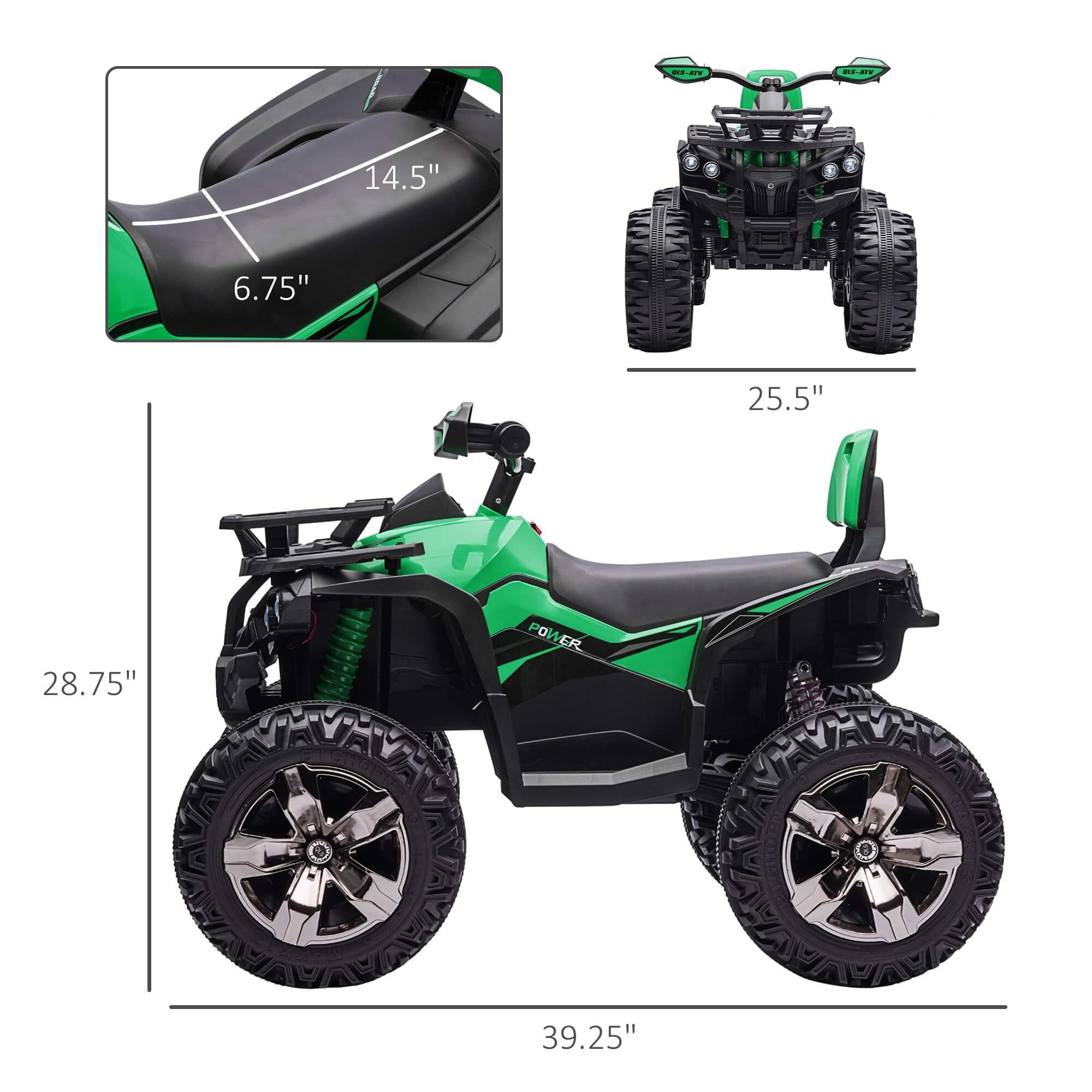Megastar Ride on 12V Kids Battery-Powered Outlander ATV Quad with  Wide Wheels & Back rest-green