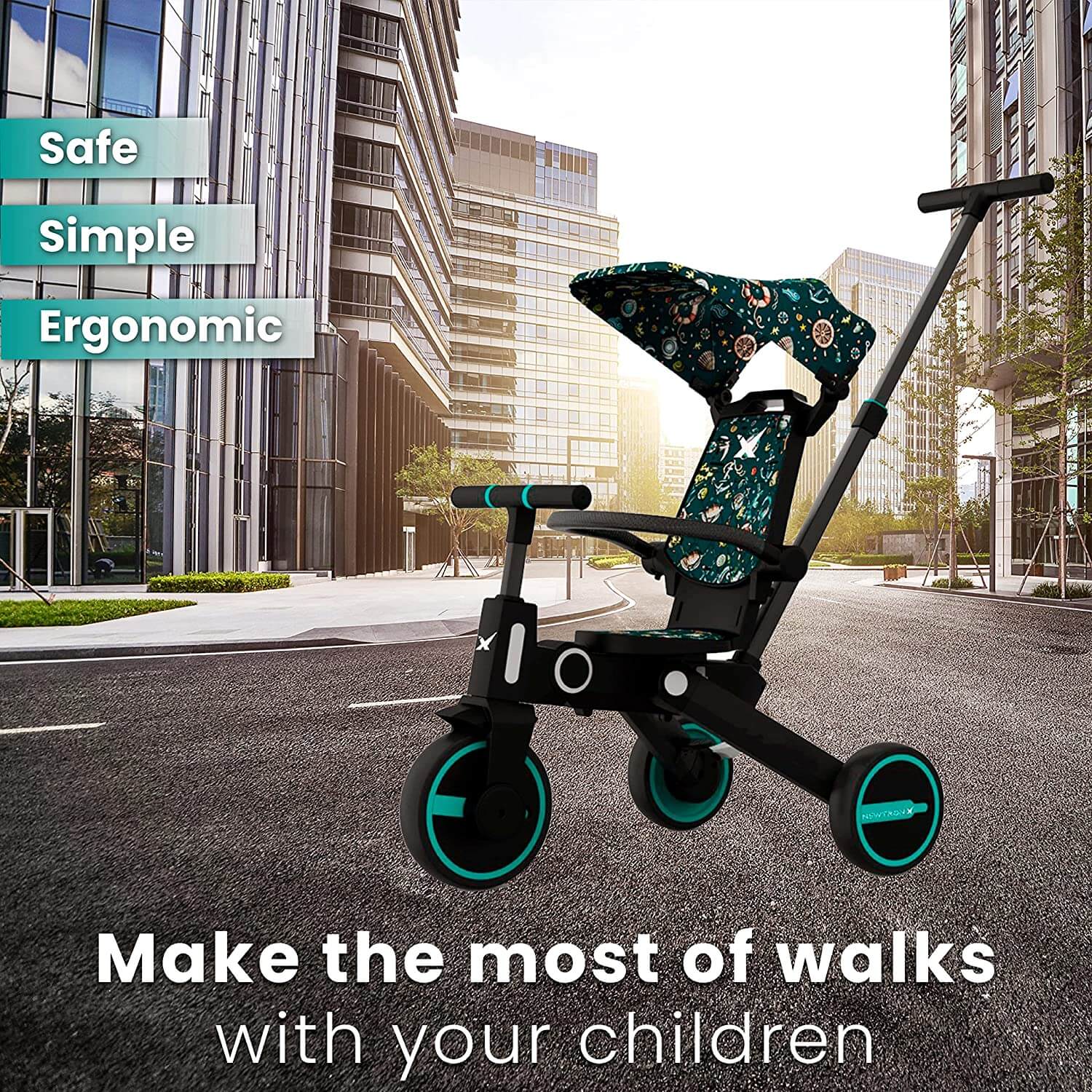 Megastar 7 in 1 Foldable & Reversible  Tricycle Stroller for Toddler-Blue