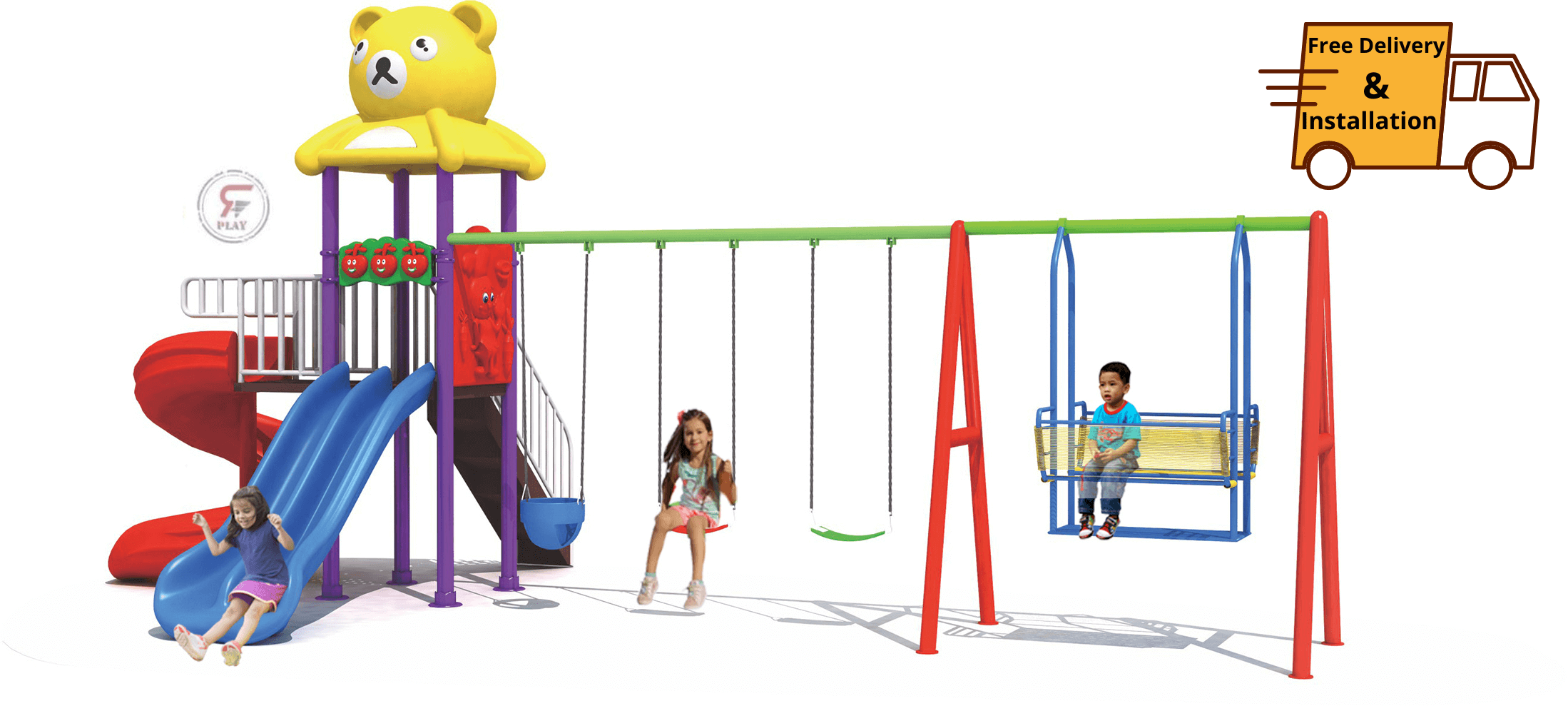 Teddy Bear Swing and Slide Multi Playset for Kids