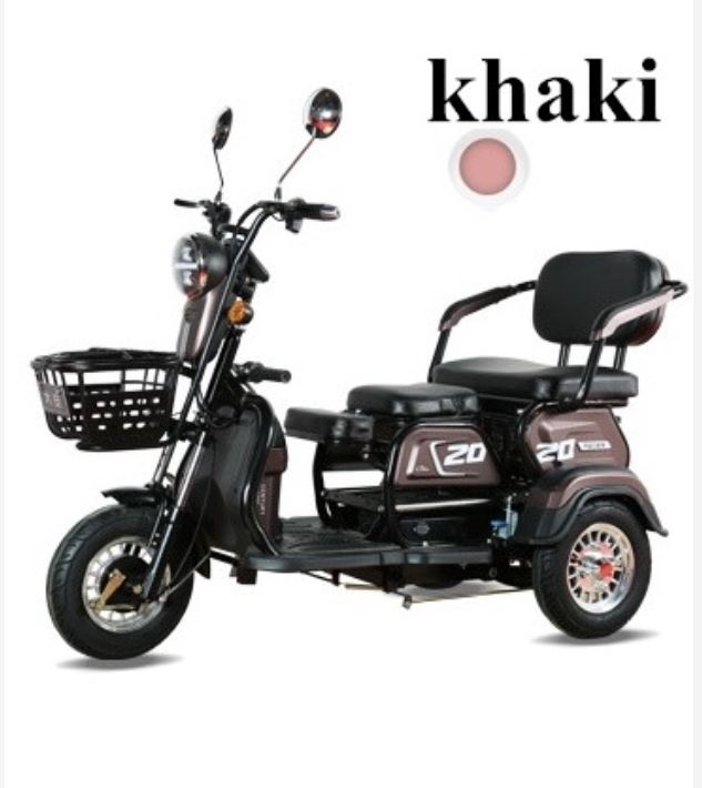 Electric Cargo Scooter Tricycle For 3 Passengers Khaki