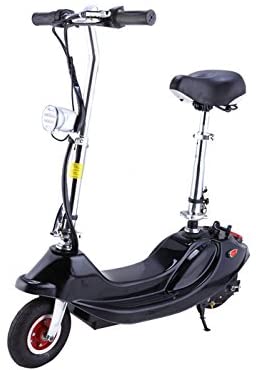 Black Electric Scooter with Rubber Tyres, Seat & Basket For Small Adults | Kids Electric Scooter