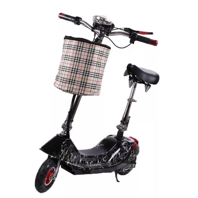 Red Electric Scooter with Rubber Tyres, Seat & Basket For Small Adults | Kids Electric Scooter