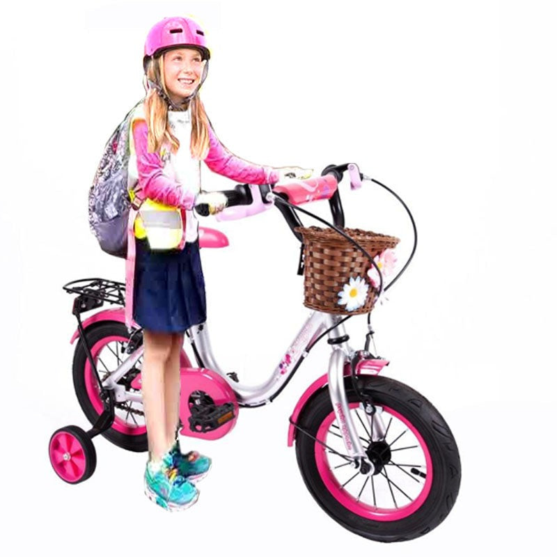 Megawheels 12" inch Metallic Rosy Girls  bicycle with  basket and Back Carrier Including Training Wheels-   ASSORTED - MGA STAR MARKETING 