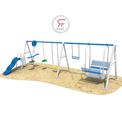 Playpark with dual swings and slides, glider & Swinger
