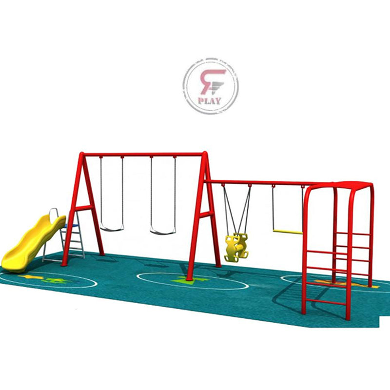 Playpark metal playset with swings and slides and glider