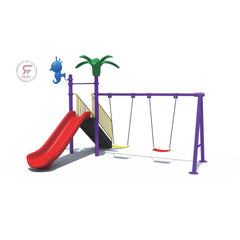 Outdoor Metal Shine n shine Play Twin Swings and slide With stairs