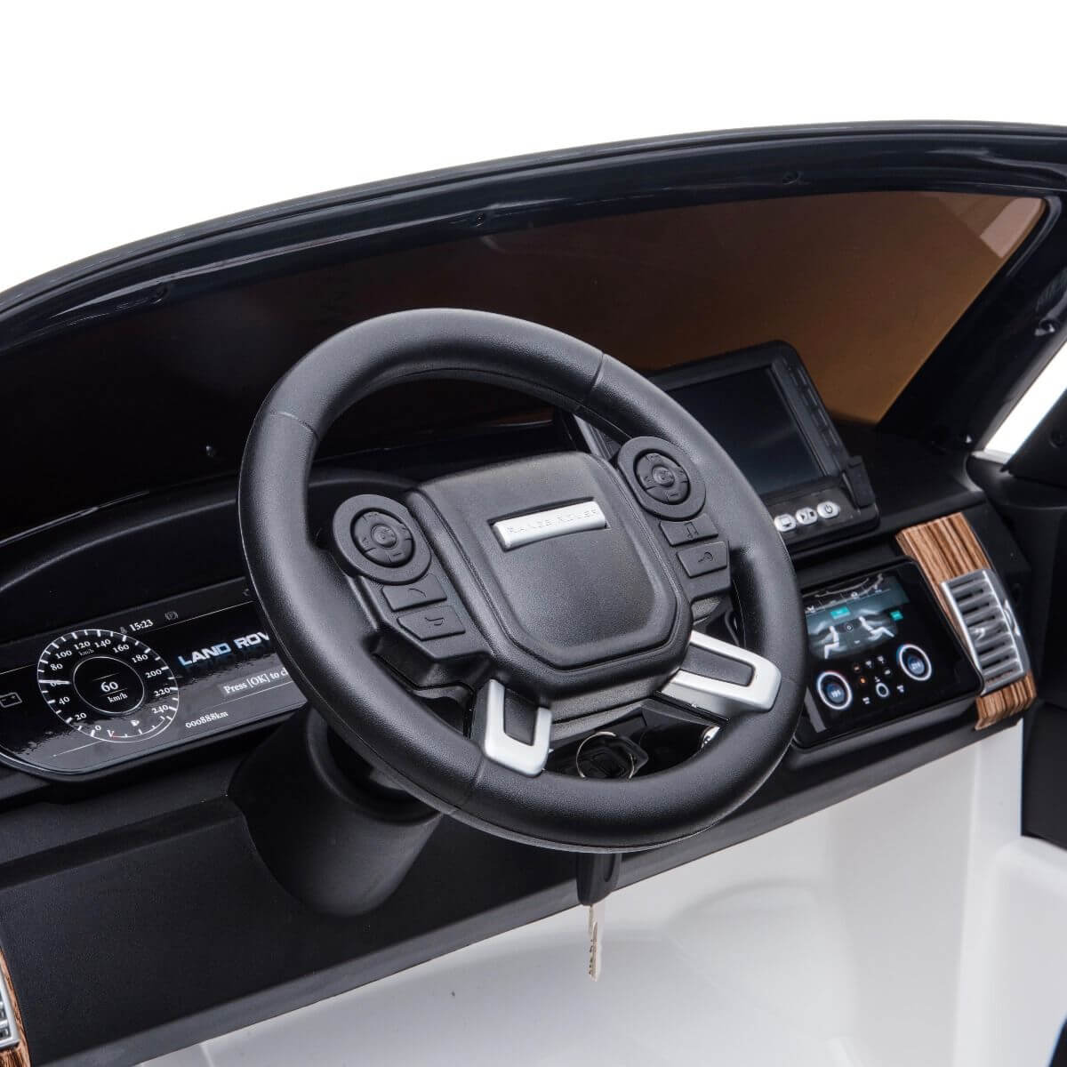 Steering Wheel White Licensed Ride On Range Rover Vogue LCD SCREEN Car Two Seater for kids 24V