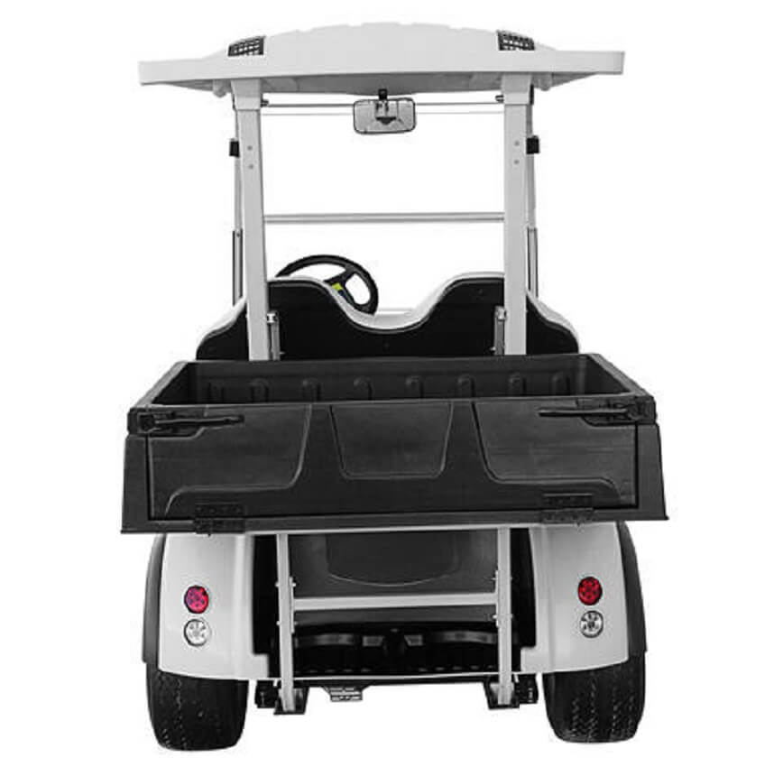 Electric golf cart 2 seater with short cargo box | White