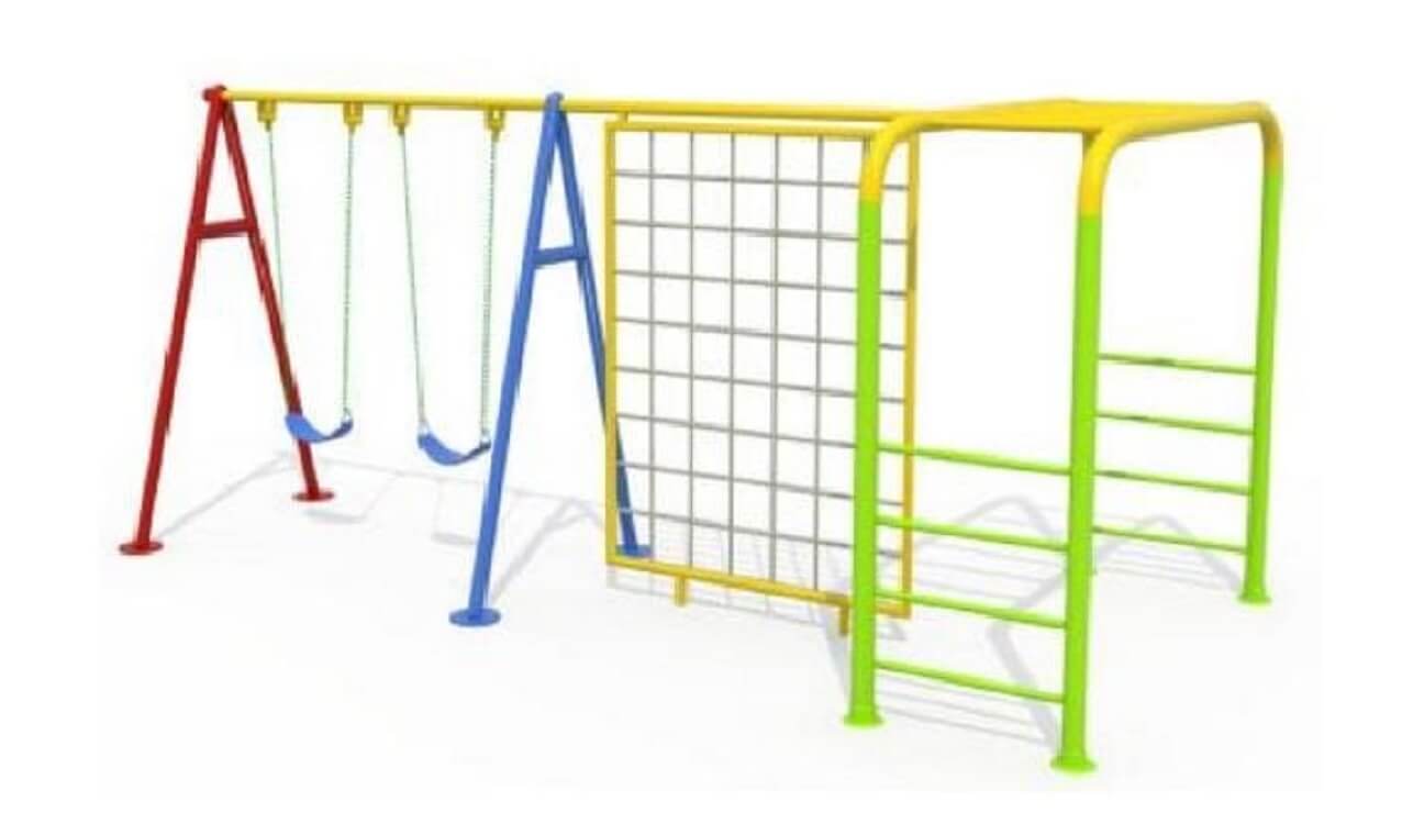Playset With Monkey Bars With Climber Stepper and Swings