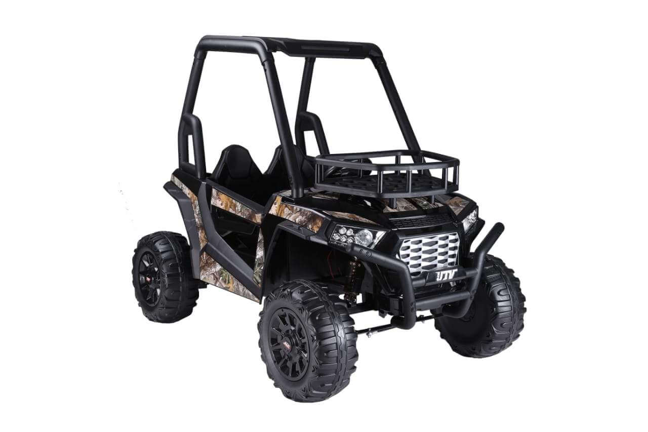 Black Ride on SUV RZR 1000 Trail Sand Two seater Buggy for Kids 12V Front Side