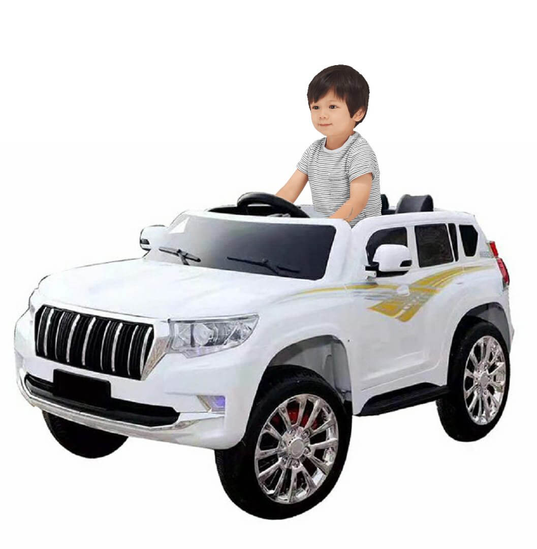 Child Riding White Electric Ride On Land Cruiser Style Prado 2 seat 12V