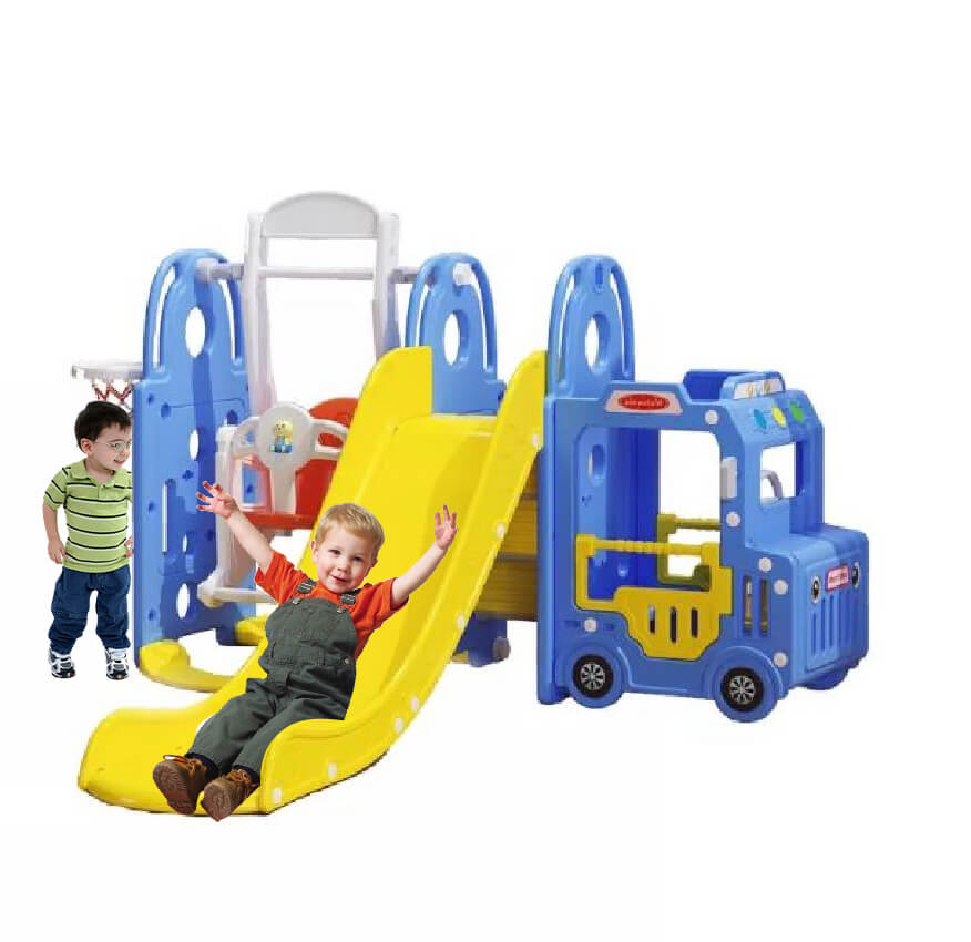 Megastar 5-in-1 Kids Slide & Swing Set Bus Playhouse | Blue