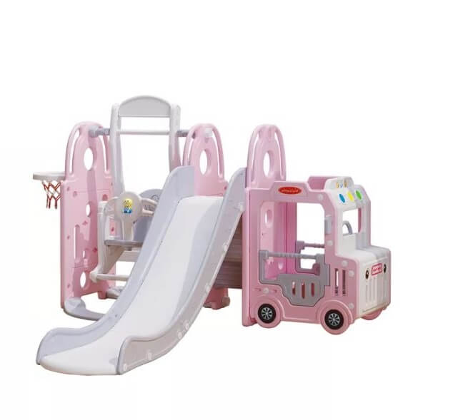 Megastar 5-in-1 Kids Slide & Swing Set Bus Playhouse | Pink