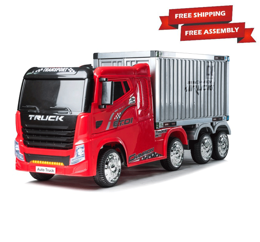 Red Ride on Toy Car 3 ton pick up 12v trailer van for Strong little kids - MGA STAR MARKETING 