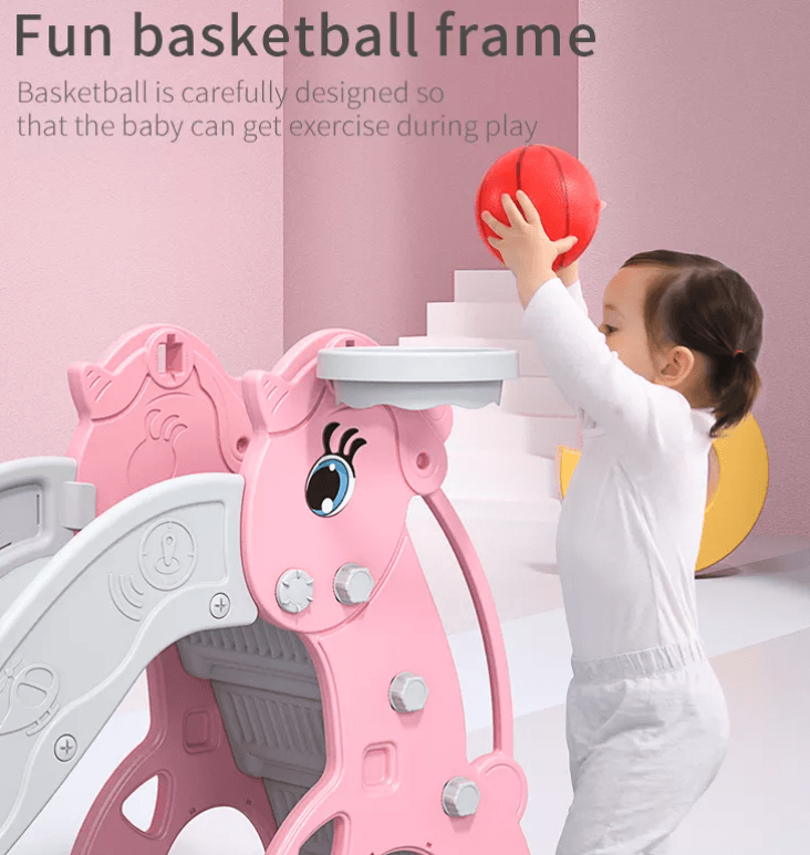 Megastar Pony Foldable Slide With Ball Pool & Basket Ball Hoop