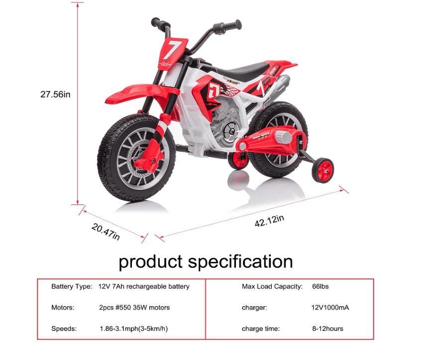 Megastar 12V Kids Motorcycle Electric Dirt Bike Battery Powered Ride On Motorcycle Toy for Toddler - red