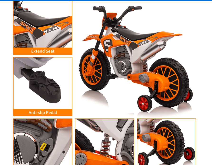 Megastar 12V Kids Motorcycle Electric Dirt Bike Battery Powered Ride On Motorcycle Toy for Toddler - Orange 
