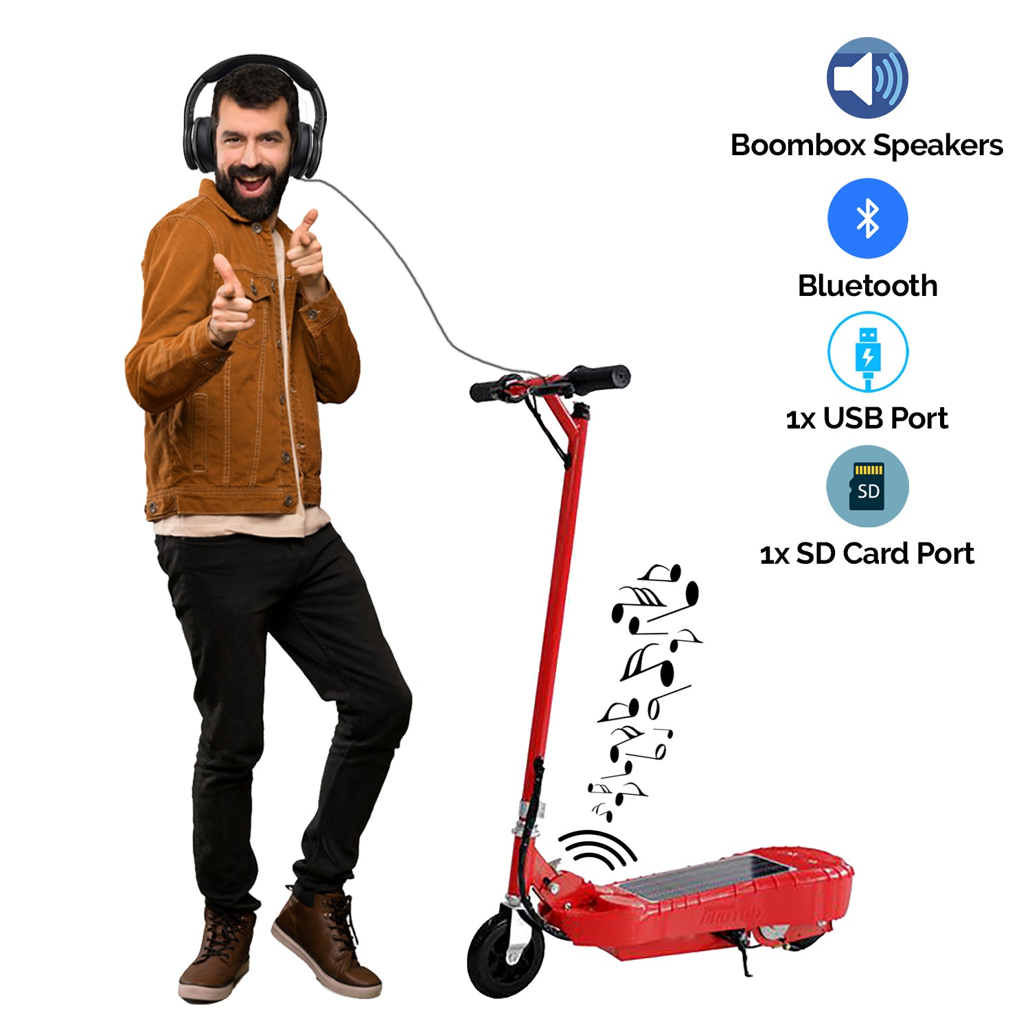 Solar powered Foldable Music Boombox Electric Scooter with bluetooth | Kids Electric Scooter