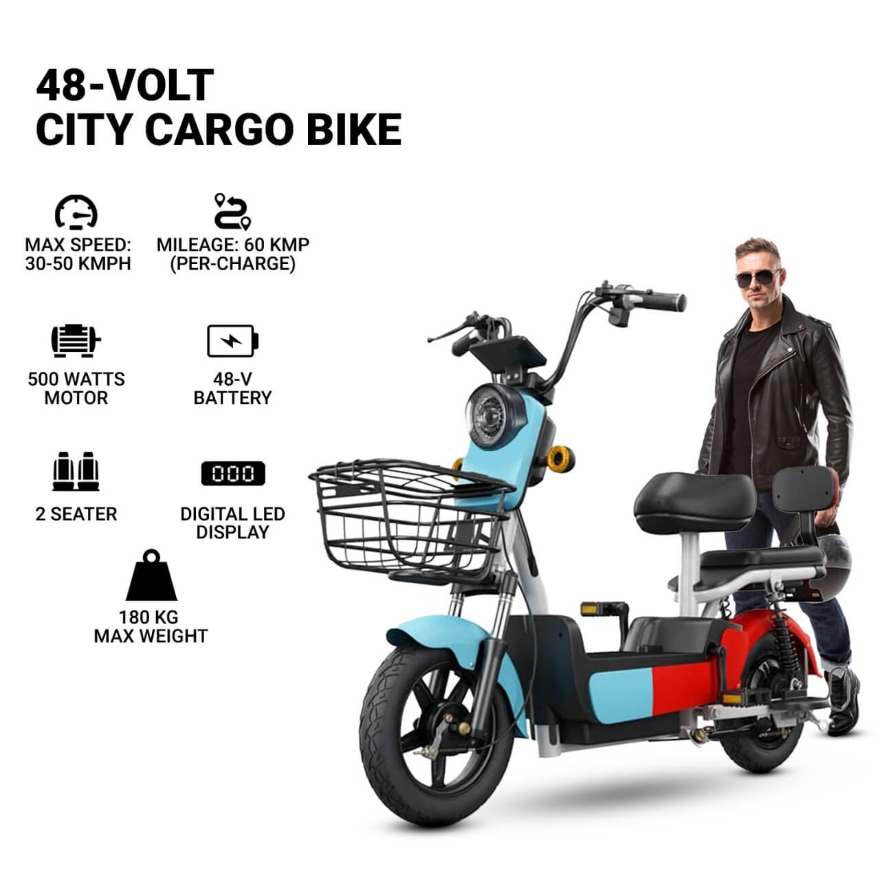 Electric moped 2 seater scooter 48v battery
