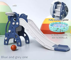 Megastar Pony Foldable slide with Ball pool & Basketball Hoop-Blue