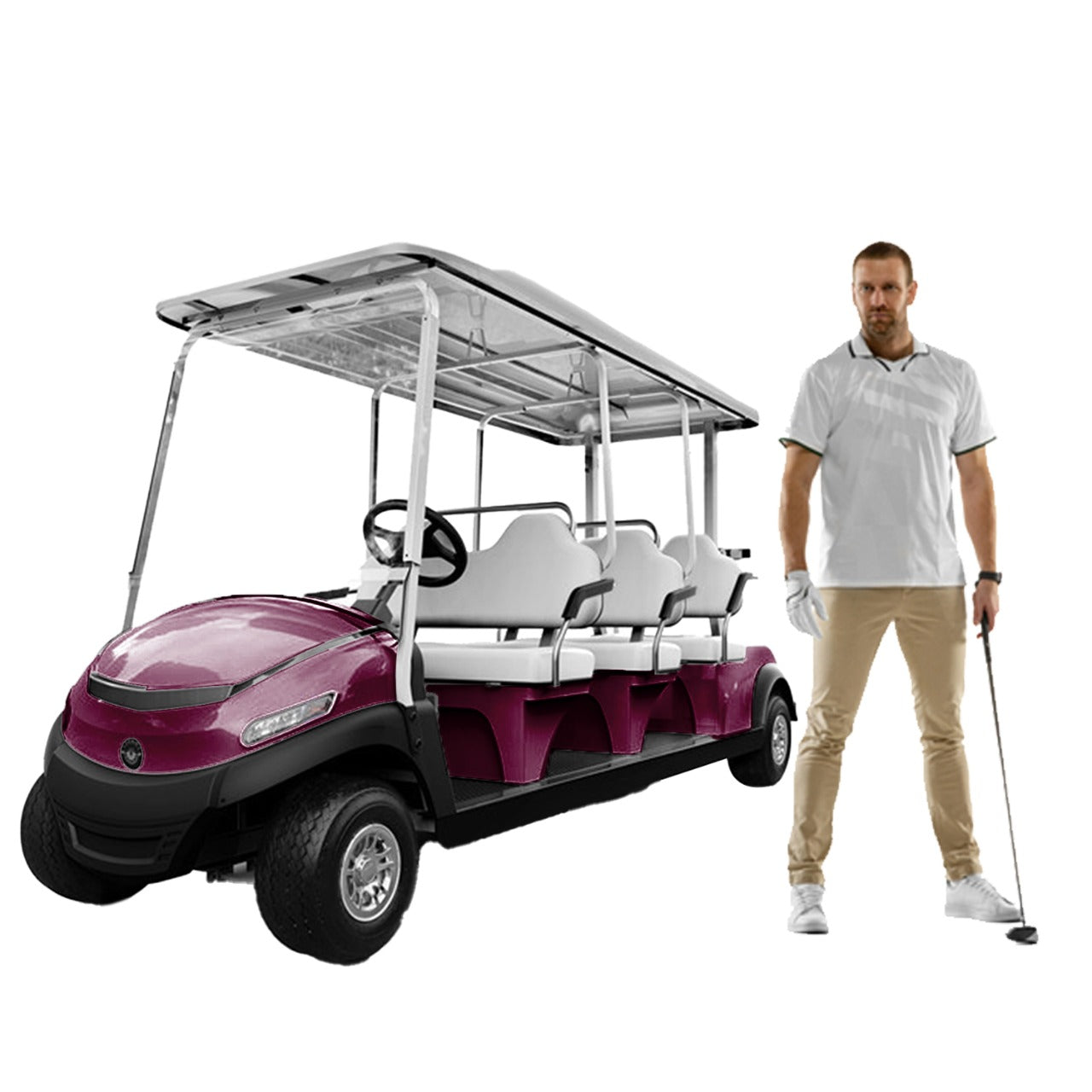 Megastar Golf club car 6 seater  electric golf cart-Maroon