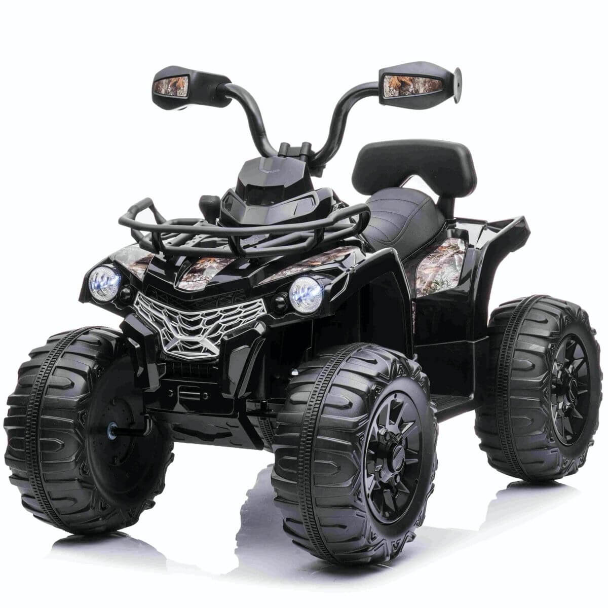 Black Electric Ride On Kids Quad Bike With Leather Seats Mat 12V