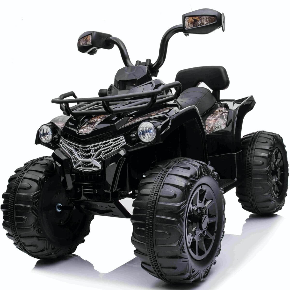 Black Electric Ride On Kids Quad Bike With Leather Seats Mat 12V Front