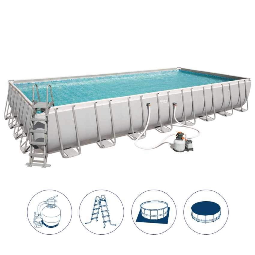 Bestway (56623) Rectangular Family Pool Set with Ladder, water Pump, and Cover