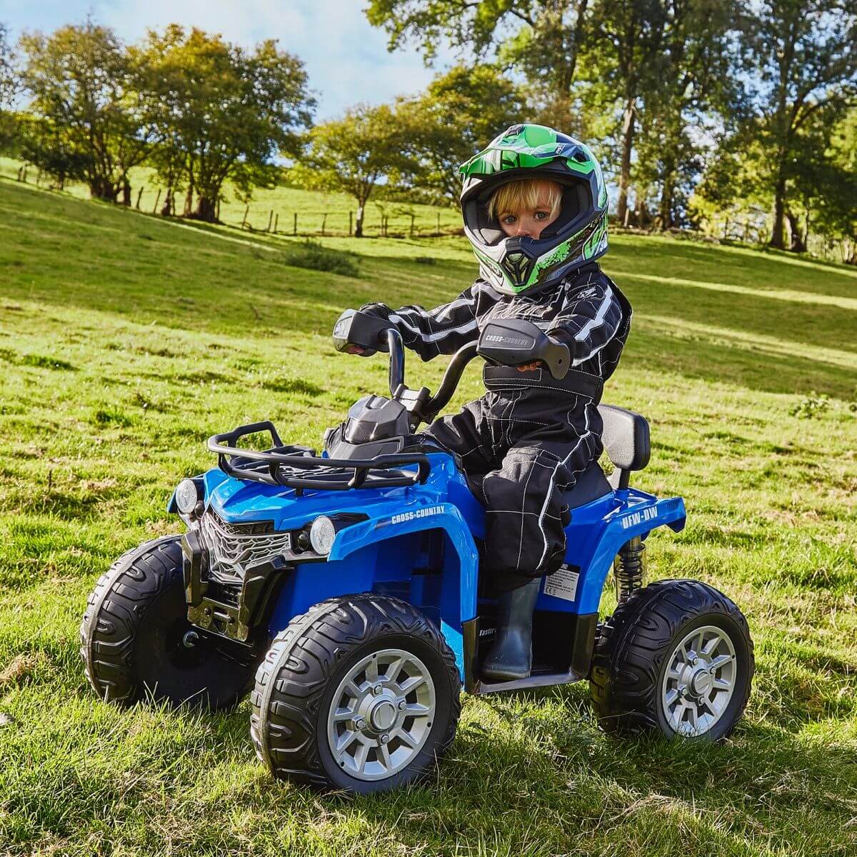 Blue Electric Ride On Kids Quad Bike With Leather Seats Mat 12V 
