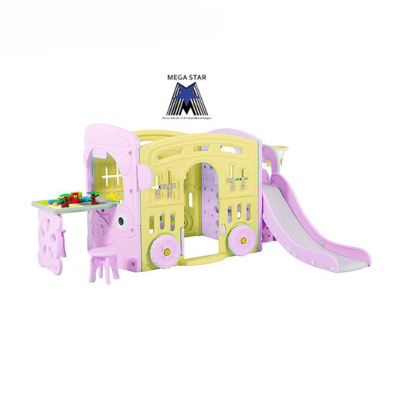 Wheels On The Bus 4 in 1 Activity Playhouse with Slide & Play Table & Chairs